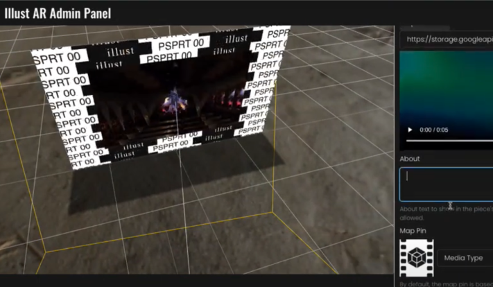 illust AR Studio showing a flat graphic set up as an image target, with AR content placed on it