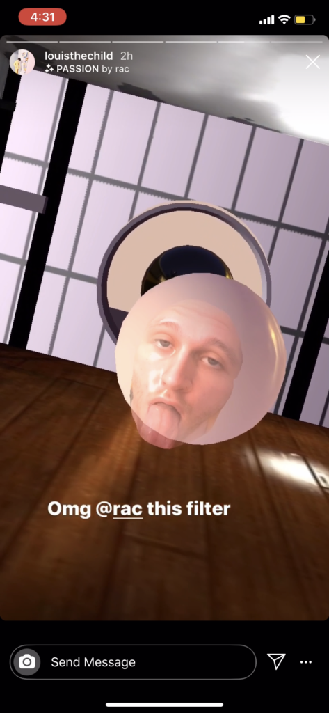 Instagram story with a Louis The Child face filter made with illust