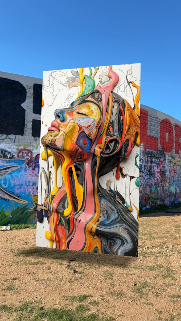 Archana Aneja's Roots & Reality standing in augmented reality on a lot in Austin, Texas