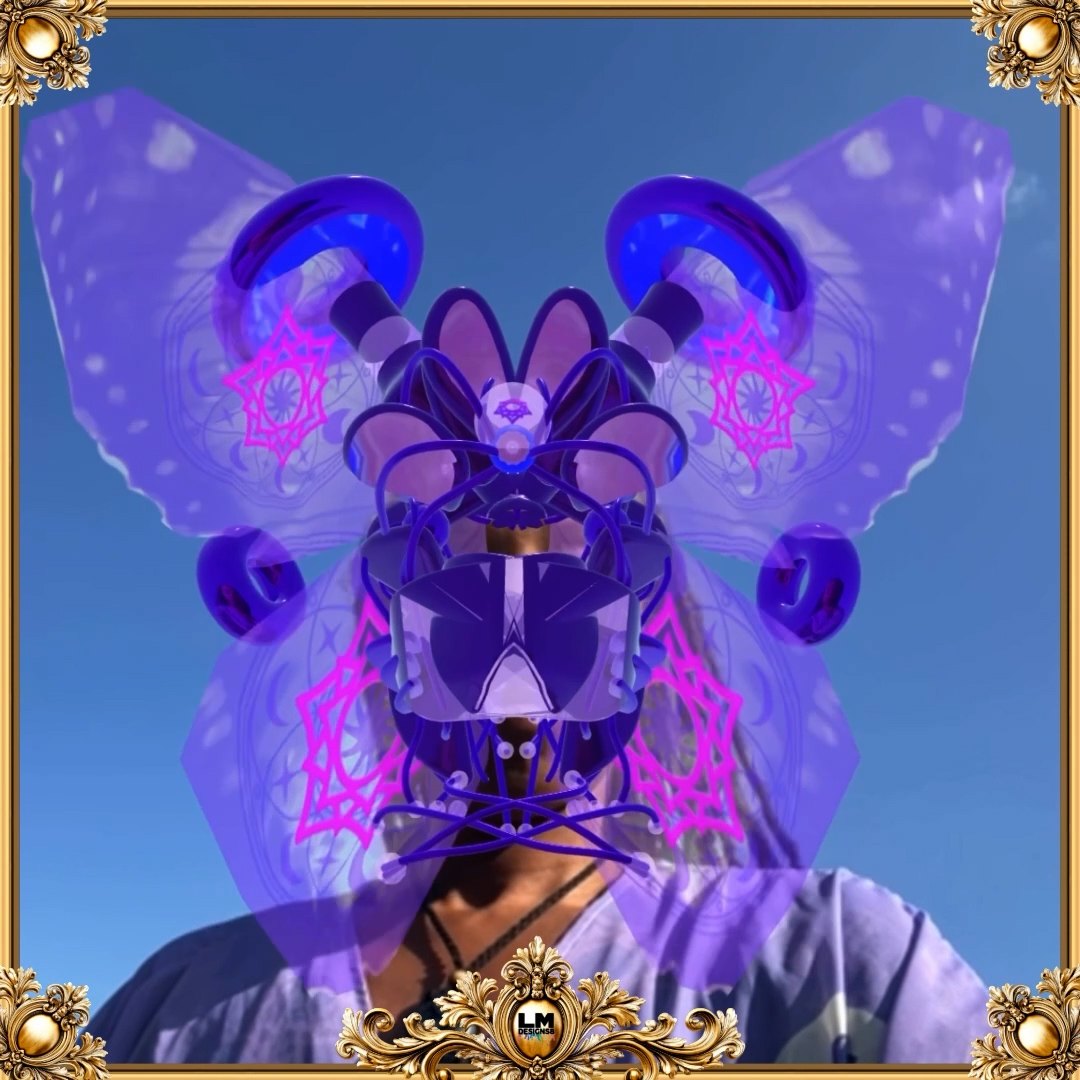 A visitor wearing an AR mask in the phone camera