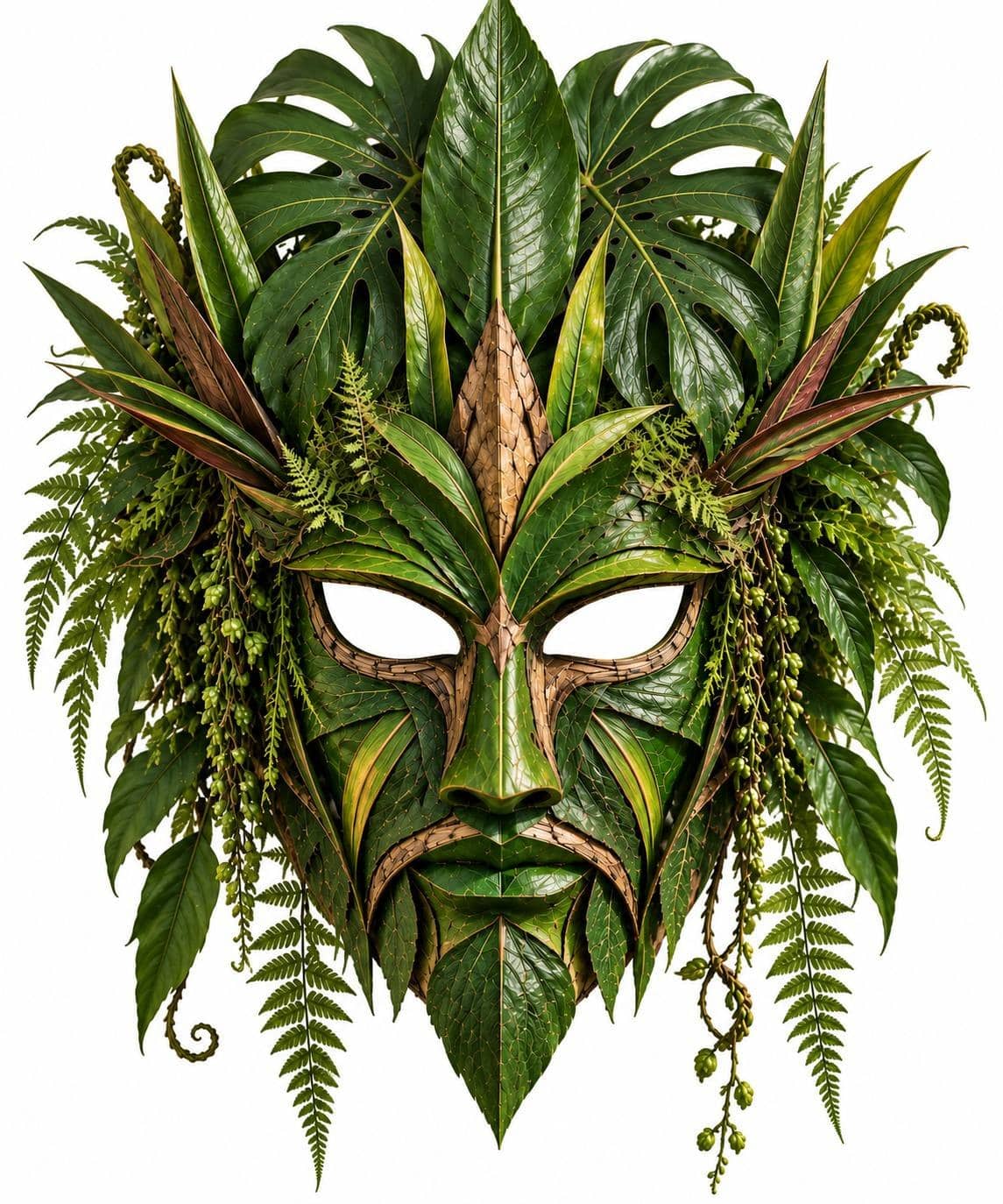Flora Face 1, an AR mask of monstera leaves, ferns and tropical flowers by João Peixinho